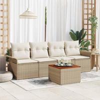 Tuinbankenset met kussen 5 pcs Beige poly rattan - thumbnail