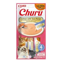 INABA Churu Puree Kattenlekkernijen, creamy snacks, hoogwaardige eiwitten met zalm en tonijn, 56 g (1 stuk), kattensnacks in premium kwaliteit - thumbnail