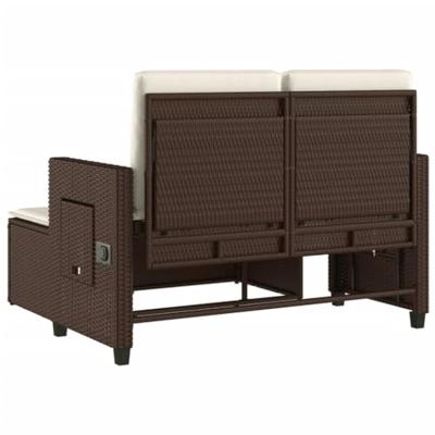 Tuinbankje verstelbaar met kussens poly rattan bruin