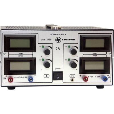 Statron 2229.2 Labvoeding, regelbaar 0 - 40 V 0 - 2.5 A 200 W Aantal uitgangen: 2 x Statron 2229.2 Labvoeding, regelbaar 0 - 40 V 0 - 2.5 A 200 W Aantal uitgangen: 2 x