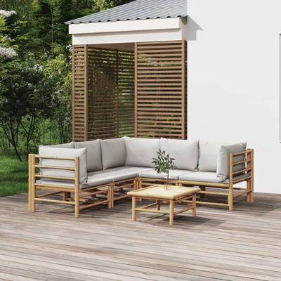 6-delige Loungeset met kussens bamboe lichtgrijs