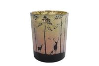 Van Manen theelichthouder glas forest 10x12.5cm groen, rood - thumbnail