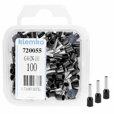 Adereindhuls 1,5qmm zwart penlengte = 8mm 100 stuks 720055 geïsoleerd Klemko