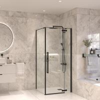 Douchecabine Sanivo Vigo Met Vast Paneel Helder Glas Met Montagesets Mat Zwart - thumbnail