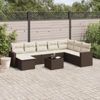 9-delige Loungeset met kussens poly rattan bruin - thumbnail