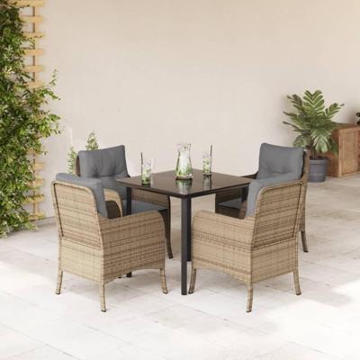 5-delige Tuinset met kussens poly rattan beige