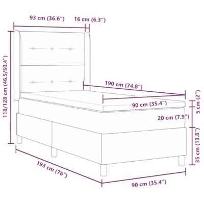Boxspringbed met matras met LED Donkergrijs 90 x 190 cm Fluweel