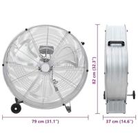 VidaXL Trommelventilator met wiel zilver 79 x 37 x 82 cm aluminium - thumbnail