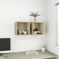 VidaXL Wandkasten 2 st 37x37x37 cm bewerkt hout sonoma eikenkleurig - thumbnail