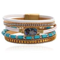 Deja Boho Armband goudkleurig met turquoise kralen en ovale natuursteen in wit - thumbnail