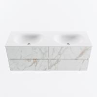 MONDIAZ VICA 130cm badmeubel onderkast Carrara 4 lades. Wastafel MOON dubbel zonder kraangat, kleur Talc. - thumbnail