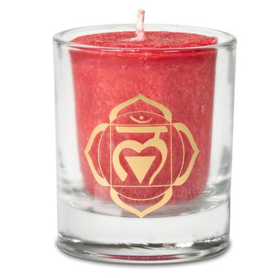 Votief geurkaars in glas - 1e Chakra in Geschenkdoos