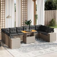 11-delige Loungeset met kussens poly rattan grijs - thumbnail