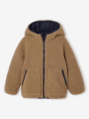 Omkeerbaar gewatteerd jongensjack met capuchon en sherpa mokka