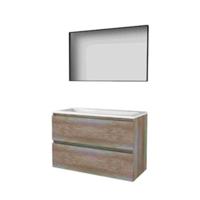 Basic-Line Framed 46 Badkamermeubelset - 100 x 46 cm - Greeploos - 2 Lades - Acryl Wastafel - Zonder Kraangat - Spiegel met Zwart Aluminium Frame - Scotch Oak - thumbnail