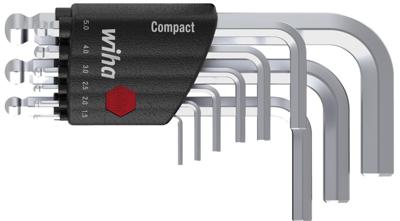 Wiha Stiftsleutelset | in Compact houder | Zeskantkogelkop | 10-delig | kort | mat verchroomd | in blister - 40411 - 40411