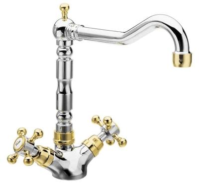 Wastafelmengkraan Sapho Antea 2-knop Uitloop Recht 24 cm Chroom / Goud Sapho