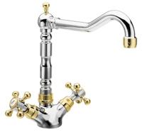 Wastafelmengkraan Sapho Antea 2-knop Uitloop Recht 24 cm Chroom / Goud Sapho - thumbnail