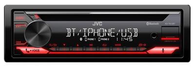 JVC KD-T812BT CD-receiver met BT-handsfree, (Alexa built-in, krachtige tuner, geluidsprocessor, USB, AUX, Spotify Control, 4 x 50 watt, toetsenverlichting, rood)