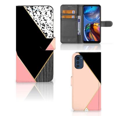 Motorola Moto E32 | Moto E32s | Book Case | Zwart Roze Vormen | Portemonnee hoesje