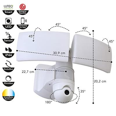 Lamp met camera buiten breedstraler &apos;Libra&apos; wit verstelbaar - thumbnail