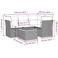 5-delige Loungeset met kussens poly rattan beige - thumbnail