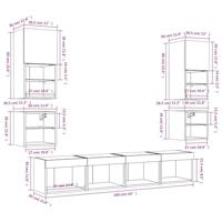 8-delige Tv-wandmeubelset met LED-verlichting bewerkt hout wit - thumbnail