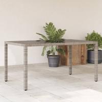 Tuintafel met glazen blad 150x90x75 cm poly rattan grijs - thumbnail