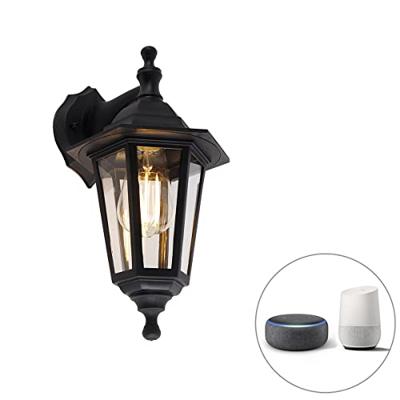 QAZQA Smart buiten wandlamp zwart IP44 incl. Wifi ST64 - New Haven QAZQA Smart buiten wandlamp zwart IP44 incl. Wifi ST64 - New Haven