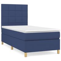 Boxspring met matras stof blauw 90x190 cm - thumbnail