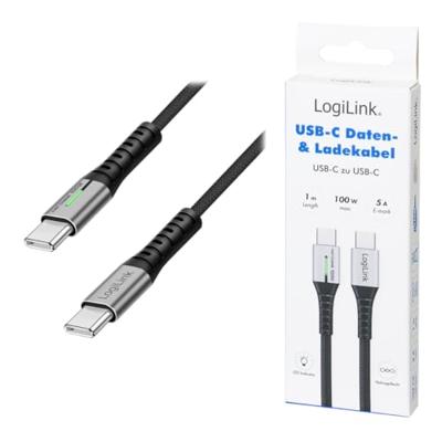LogiLink CU0422 - USB 2.0 Type-C aansluitkabel (stekker), 480 Mbit/s, 100 W, LED, lengte: 1,0 m