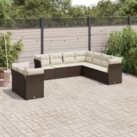 9-delige Loungeset met kussens poly rattan bruin - thumbnail