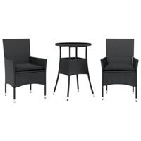 3-delige Tuinset met kussens poly rattan en glas zwart - thumbnail