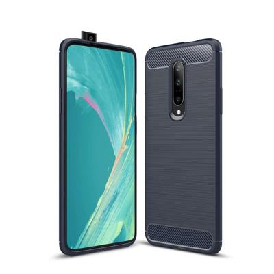 Geborsteld textuur Carbon Fiber schokbestendig TPU Case voor OnePlus 7 (marineblauw)