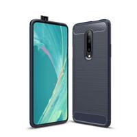 Geborsteld textuur Carbon Fiber schokbestendig TPU Case voor OnePlus 7 (marineblauw) - thumbnail