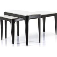 By Boo bijzettafel wayne marmer hout wit set van 2 38 x 90 x 35 - thumbnail