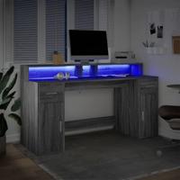 Bureau met LED-verlichting 160x55x91 cm hout grijs sonoma eiken - thumbnail