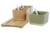 Set voor voorgerechtjes DKD Home Decor 29 x 11,5 x 1,5 cm Porselein Multicolour Bamboe Scandinavisch - thumbnail