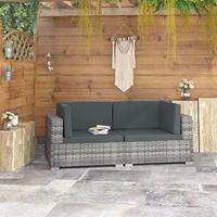 VidaXL Hoekbanken 2 st met kussens poly rattan grijs - thumbnail