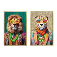 Schilderij Home ESPRIT Beige Roze Blommor Leeuw Modern 63 x 3 x 93 cm (2 Stuks) - thumbnail