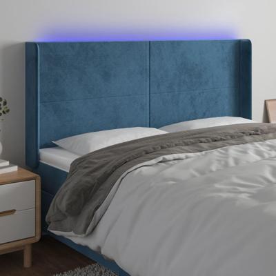 Hoofdbord LED 183x16x118/128 cm fluweel donkerblauw