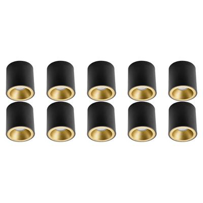 Opbouwspot Mat Zwart/Goud Ø90mm - 10 Stuks GU10 Fitting