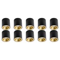 Opbouwspot Mat Zwart/Goud Ø90mm - 10 Stuks GU10 Fitting - thumbnail