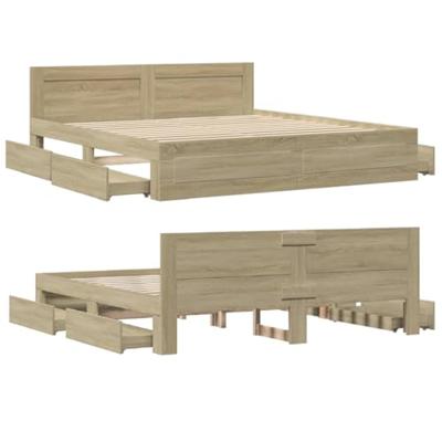 Bedframe met hoofdeinde bewerkt hout sonoma eiken 200x200 cm
