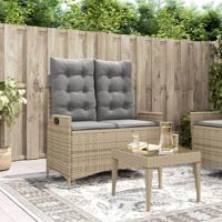 Tuinbankje verstelbaar met kussens poly rattan beige - thumbnail