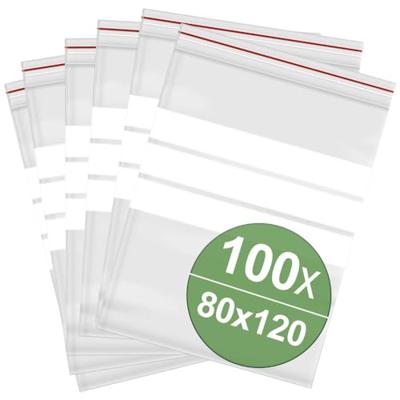Hersluitbare zak met etiketstrook (b x h) 80 mm x 120 mm Transparant Polyethyleen 100 stuk(s)