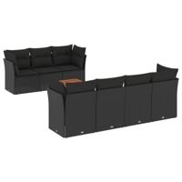 8-delige Loungeset met kussens poly rattan zwart - thumbnail