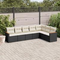 7-delige Loungeset met kussens poly rattan zwart - thumbnail