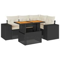 5-delige Loungeset met kussens poly rattan zwart - thumbnail