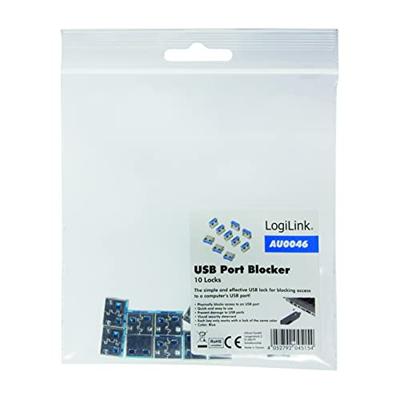 LogiLink USB PORT LOCK USB-A-poortslot Set van 10 stuks Zilver, Blauw Zonder sleutel